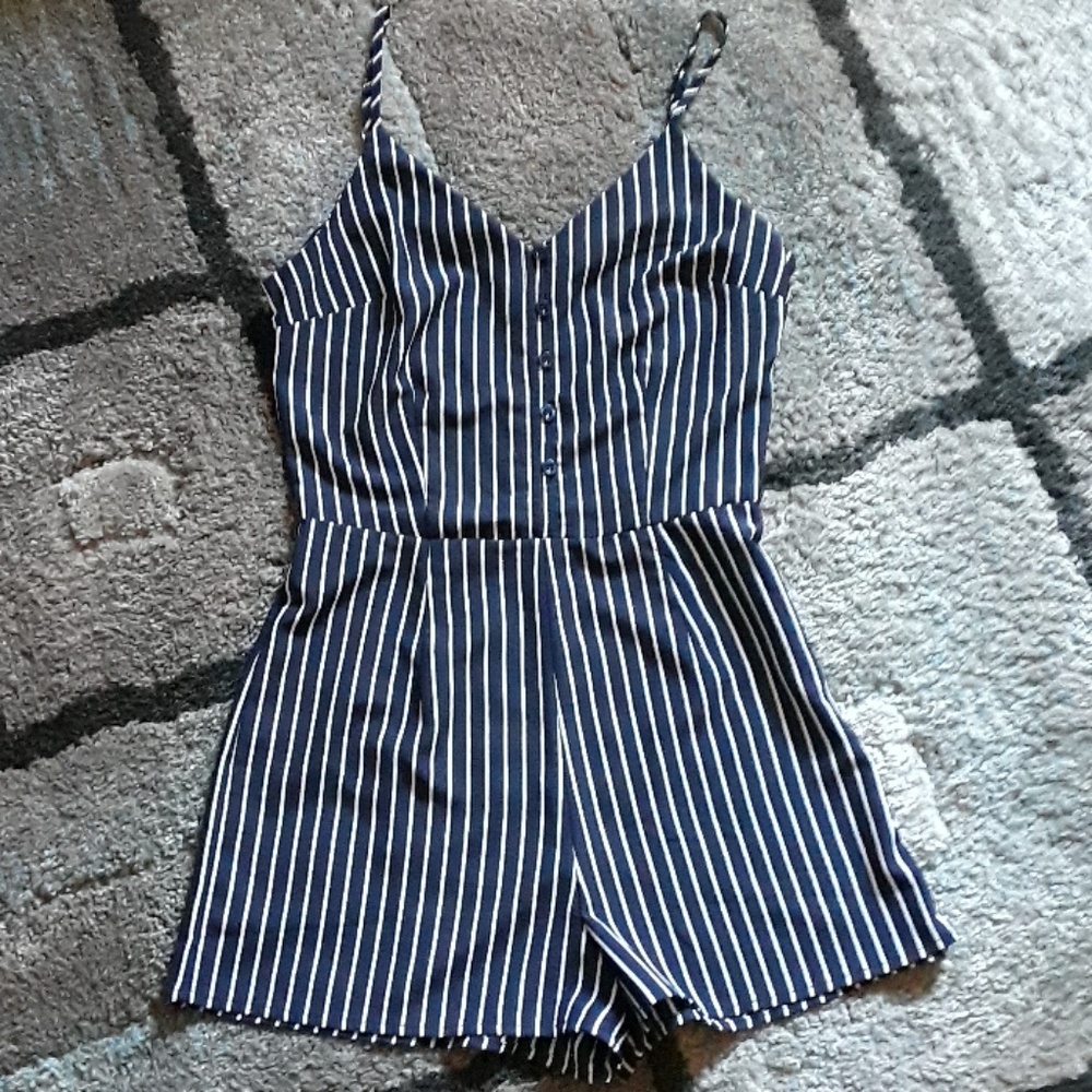 Navy Blue and White Romper